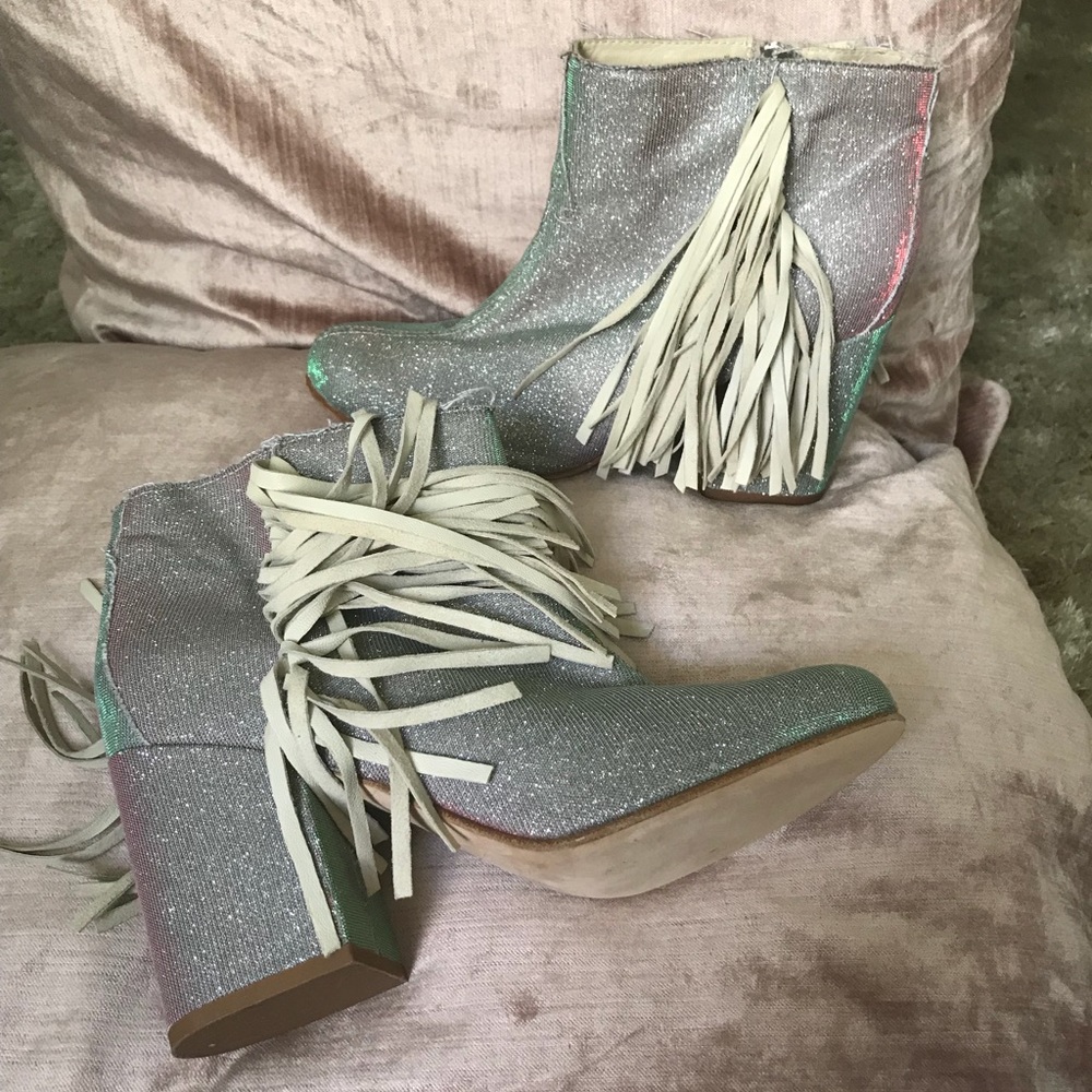 Iridescent Sparkle and Fringe Booties